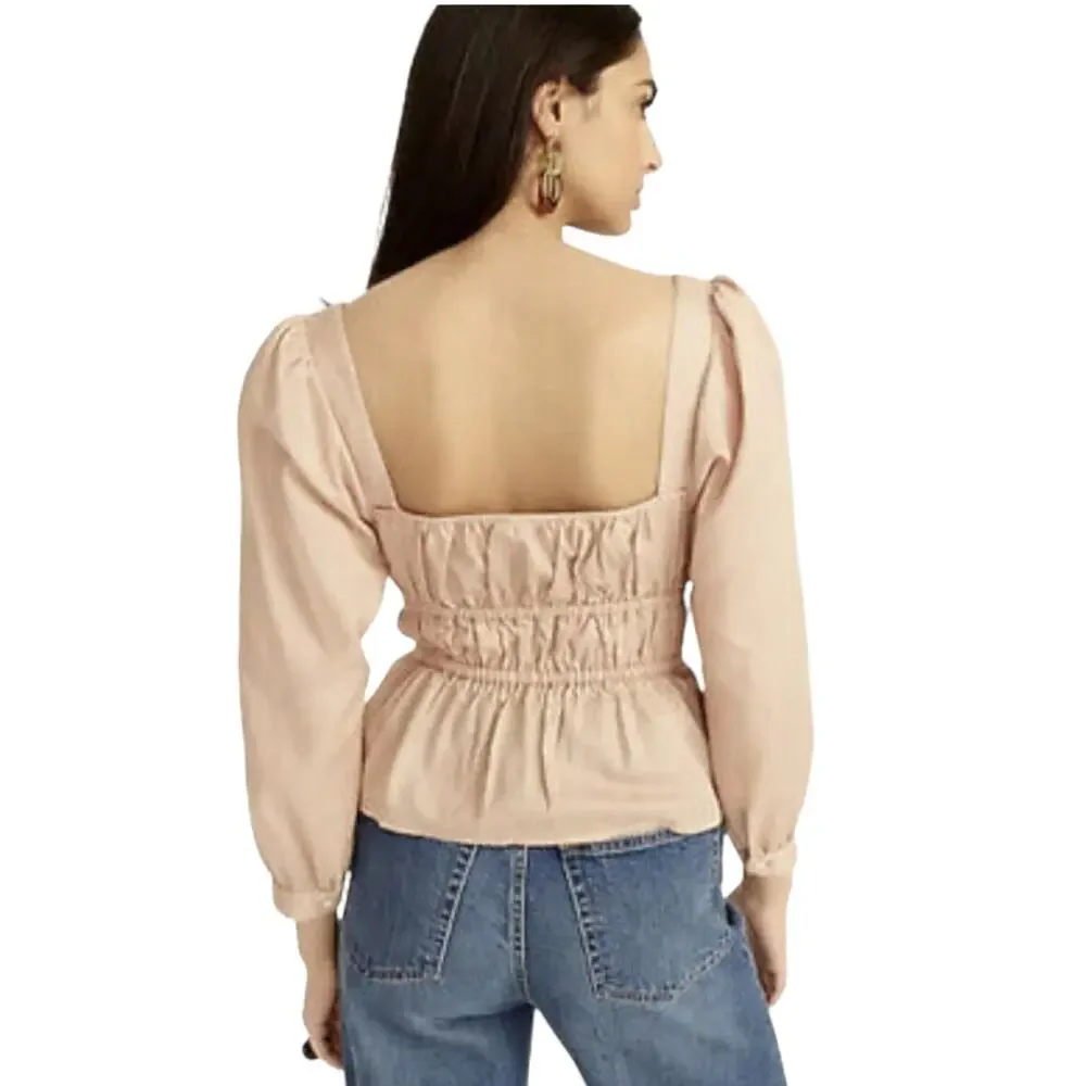 J. Crew Cinched Waist Square Neck Peasant Blouse in Almond Biscotti Size 16